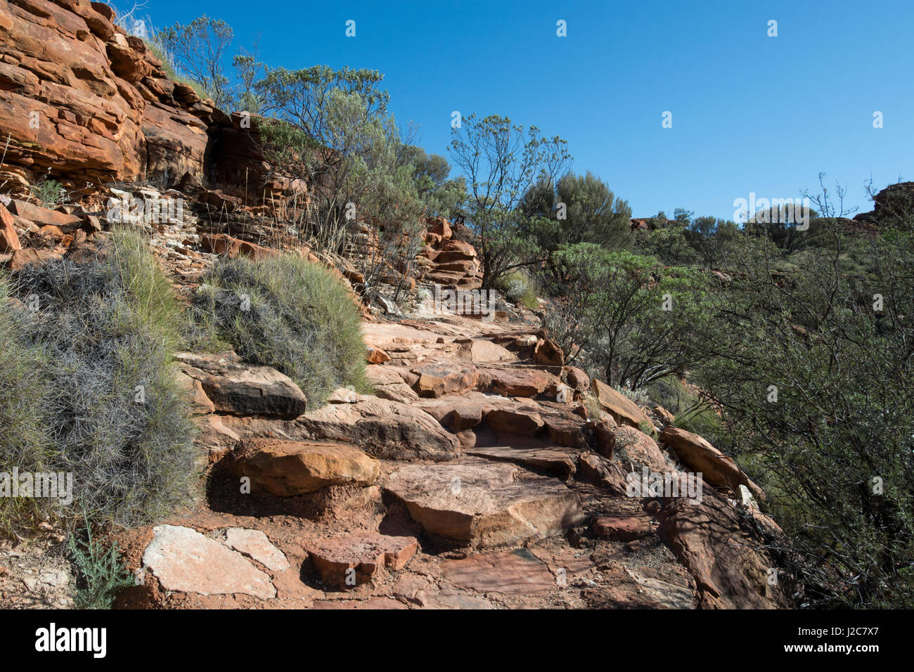 Australien, Watarrka National Park. Kings Canyon Rim Walk. Rocky Wanderweg. Stockfoto