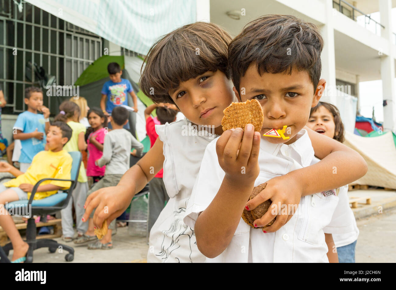 Griechenland, Attika, Glyfada, Flüchtlingslager am alten Flughafen Athen-Ellinikon Stockfoto