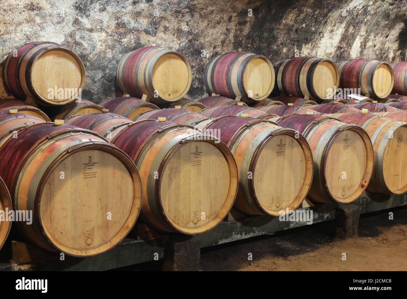 Chenas, France - March 10, 2017: Cellar of the castle of Chenas from the XVII th century in Beaujolais, France Stockfoto