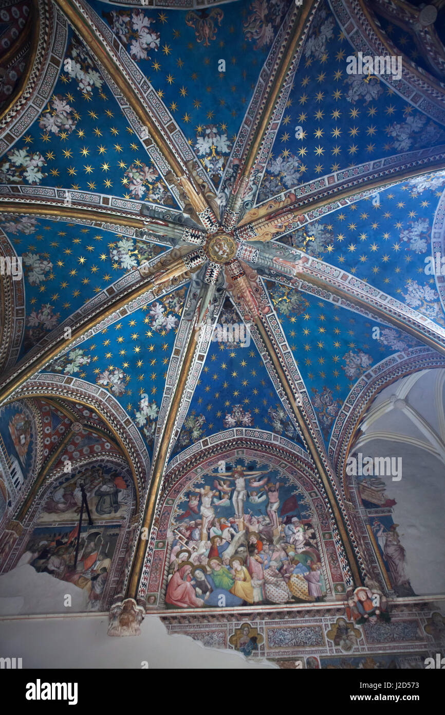 Gotische Fresken aus dem 14. Jahrhundert in der Capilla de San Blas (Kapelle des heiligen Blasius) in der Kathedrale von Toledo in Toledo, Spanien. Stockfoto