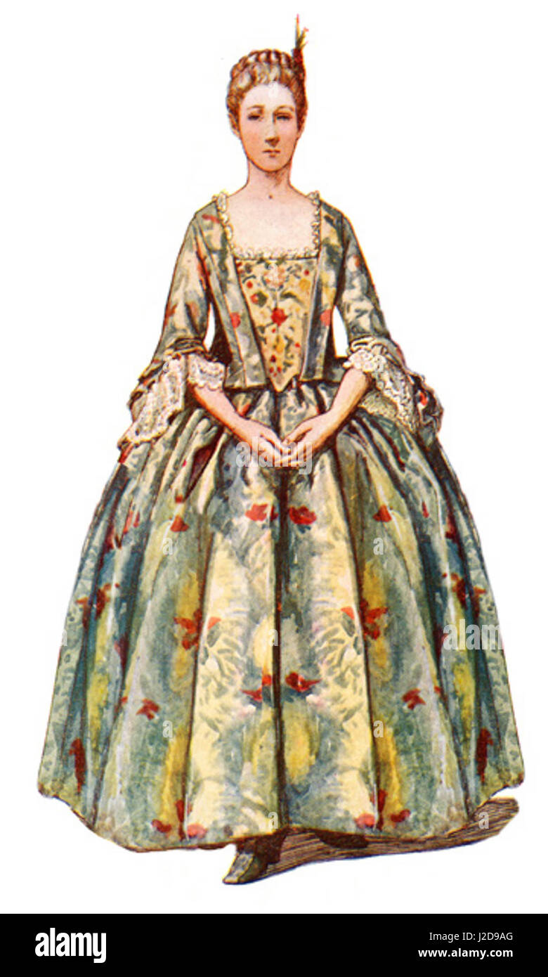 KOLONIALE KLEIDUNG: KOLONIALE KLEID BROKAT IMPORTIERT AUS CHINA, CA. 1735 Stockfoto