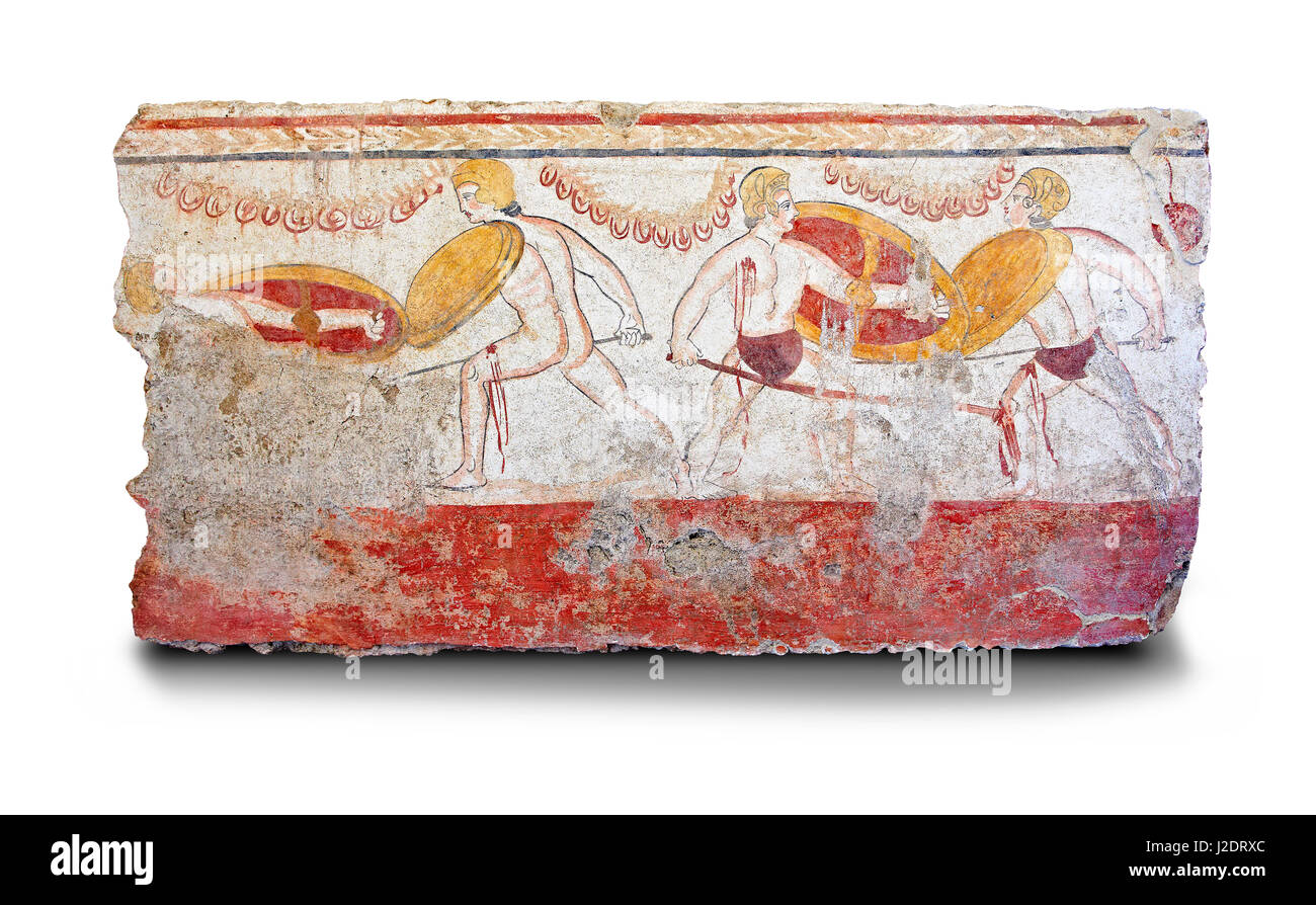 Lukanischen Grab Freskomalerei von Männern Dualing. Paestrum, Andriuolo. 3. Jahrhundert v. Chr. Stockfoto