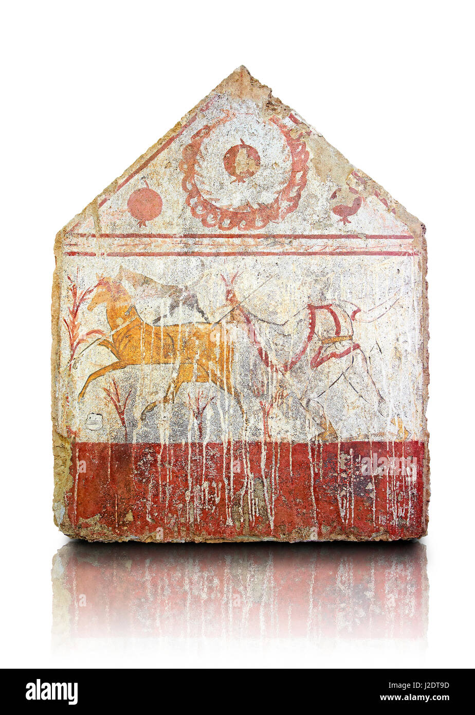 Lukanischen Grab Freskomalerei von einem Mann Jagd auf Hirsche mit einem Kranz von Granatäpfeln in der oberen Leiste. Paestrum, Andriuolo. Grab Nr. 1 geplündert Furnishin Stockfoto