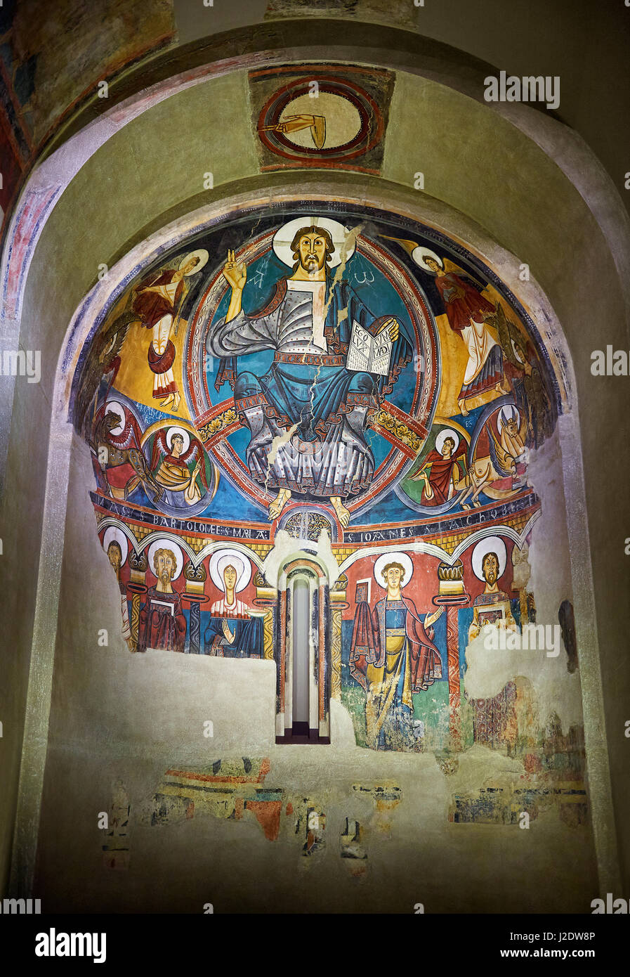 Die romanische Apsis der Sant Clement de Taull um 1123, Fresken romanische Kirche von Sant Clement de Taull, Vall de Boi, Alta Ribagorca, S Stockfoto
