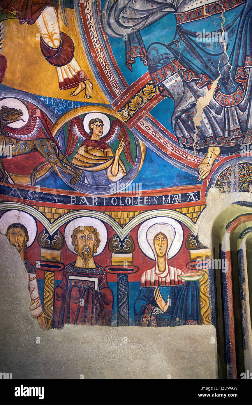 Romanische Fresken aus der Kirche von Sant Clement de Taull, Vall de Boi, Alta Ribagorca, Spanien. Gemalt um 1123 Darstellung der Jungfrau Maria und th Stockfoto