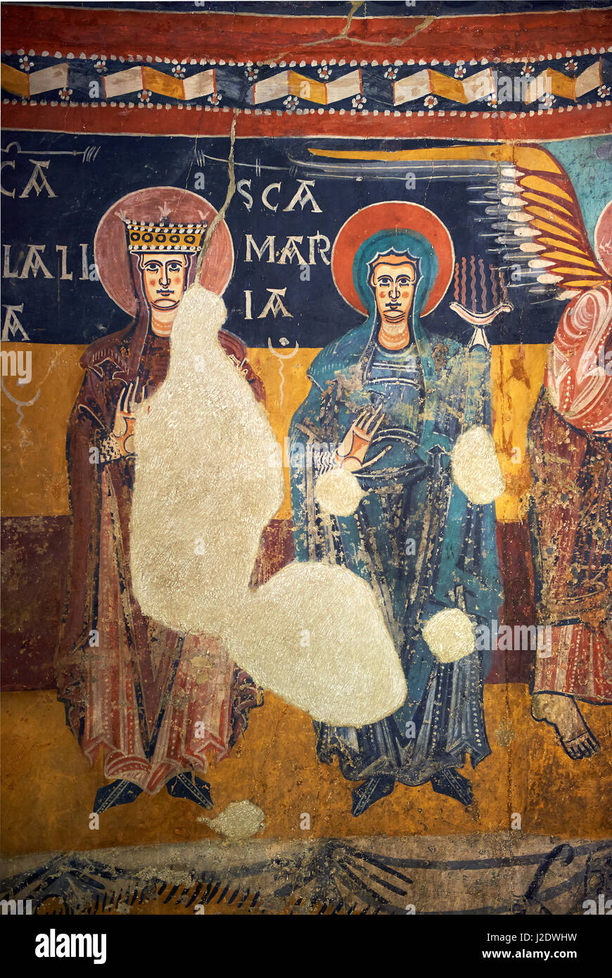 Zwölften Jahrhundert romanische Fresken in der Apsis d'Estaon. Die Kirche von Santa Eulalia d'Estaon, Vall de Cardos, Pollars Sobira, Spanien. Nationale Kunst-Mu Stockfoto