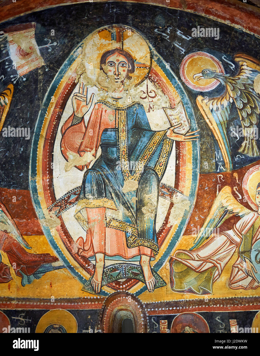 Romanische Fresken Darstellung Christus Pantokrator aus der Kirche von Sant Miguel d'Engolasters, Les Escaldes Andorra... Malte etwa 1160. Nationale A Stockfoto