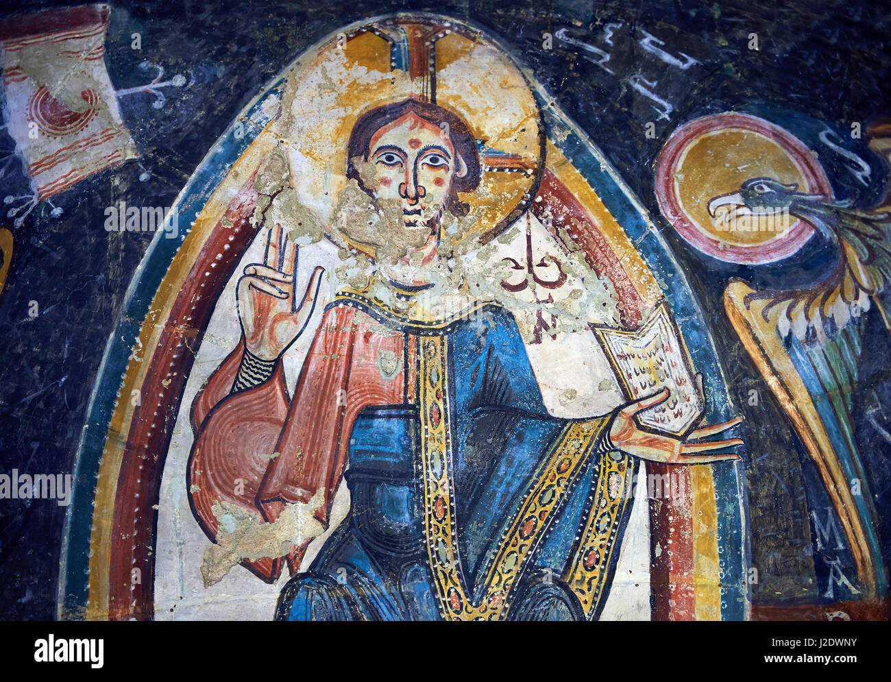 Romanische Fresken Darstellung Christus Pantokrator aus der Kirche von Sant Miguel d'Engolasters, Les Escaldes Andorra... Malte etwa 1160. Nationale A Stockfoto