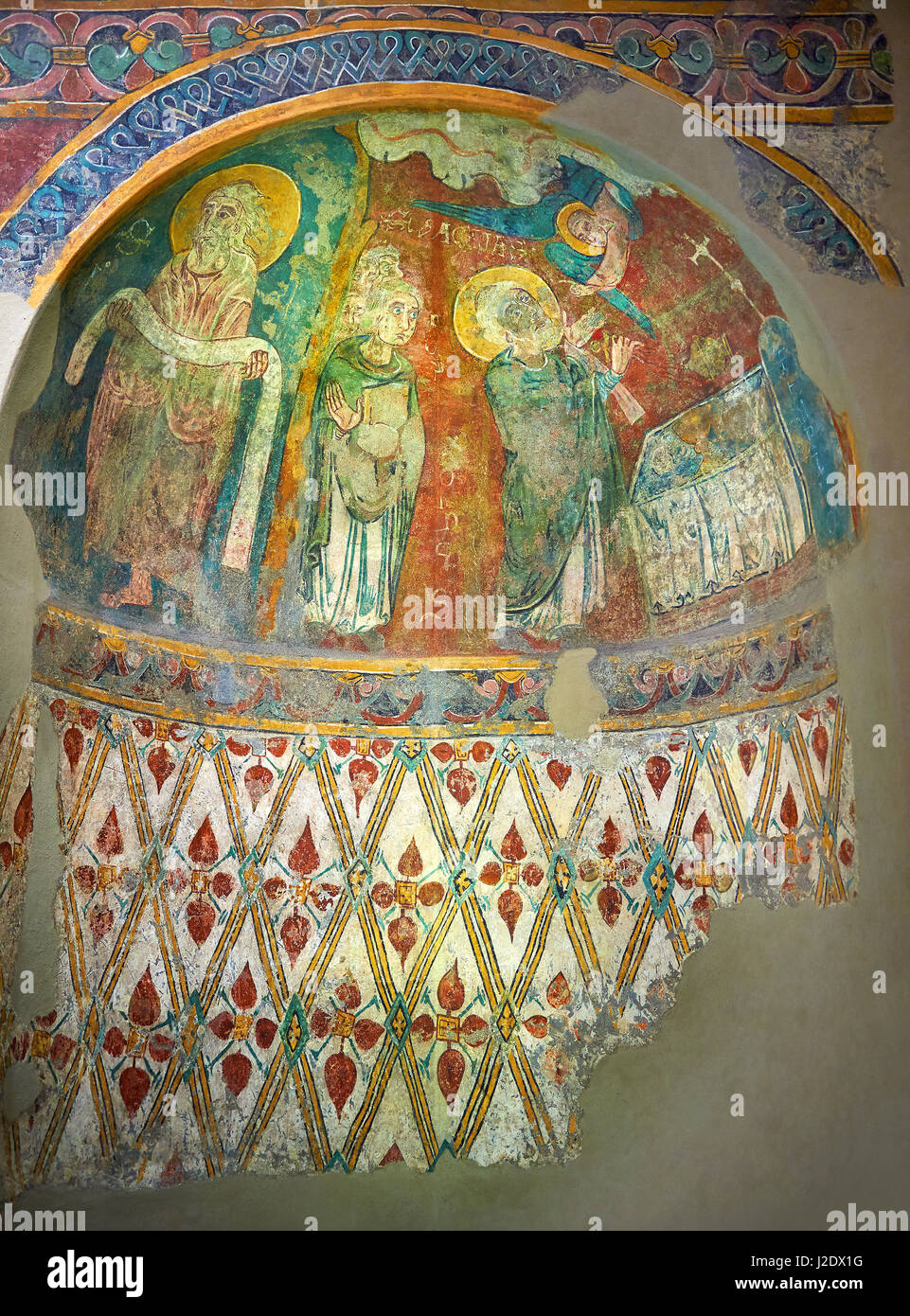 Romanische Fresken in der Apsis von St. Steven von Andorra (Sant Esteve) aus der Kirche von Sant Esteve bekannte, gemalt um 1200-1210, Andorra la Vel Stockfoto