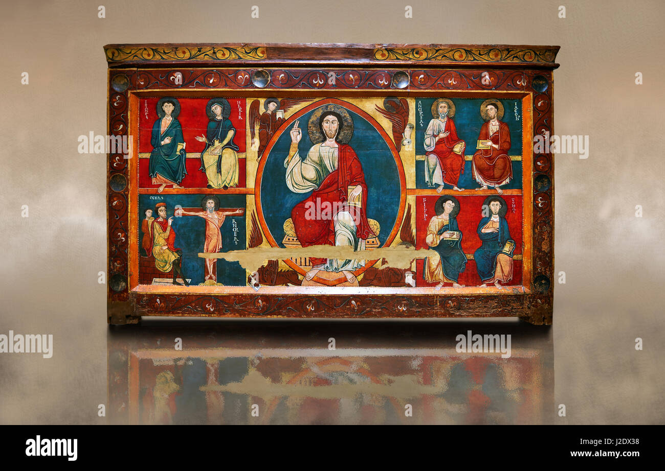 Die romanischen Altar Front des Baltarga um 1200, Tempera auf Holz mit metallischen Ornamention aus der Kirche St. Andreu (Andrew) von Baltarga, Ca Stockfoto