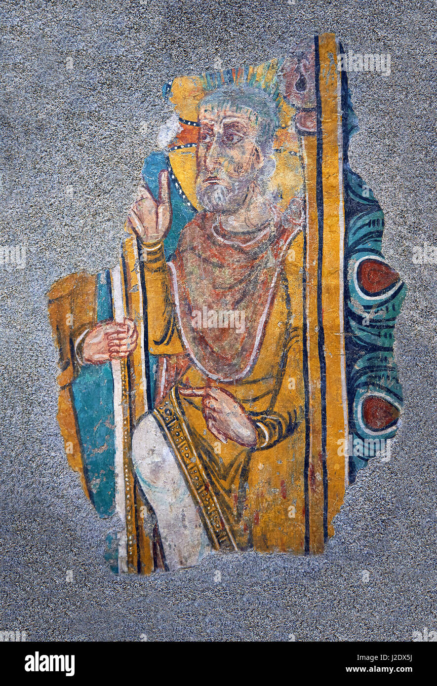 Romanische Fresken in der St. Steven von Andorra (Sant Esteve) aus der Kirche von Sant Esteve bekannte, gemalt um 1200-1210, Andorra la Vella. Nati Stockfoto