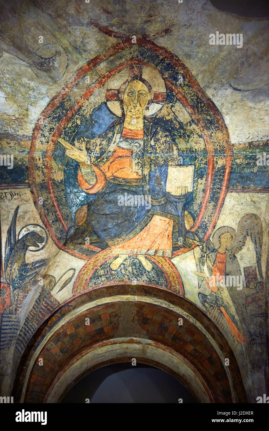 12. Jahrhundert Romanesque Fresko des Christus Pentocrator (In Majestät) aus der Apsis der Kirche von Sant Vicenc * Vincent) de Cardona, Lastkähne, Spanien. P Stockfoto