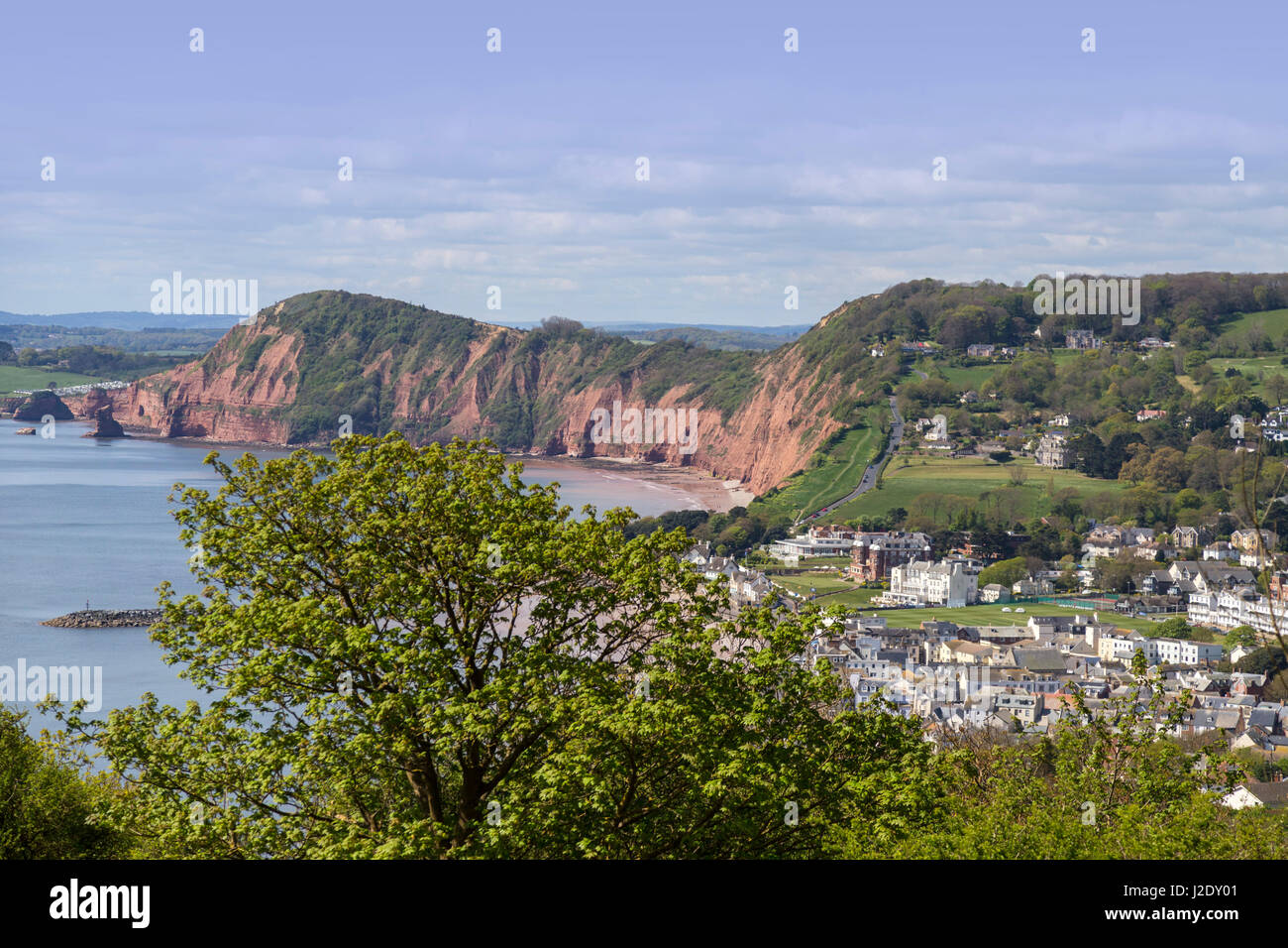 Ansicht nach Sidmouth aus South West Coastal Path auf Salcombe Cliff Hill. Stockfoto