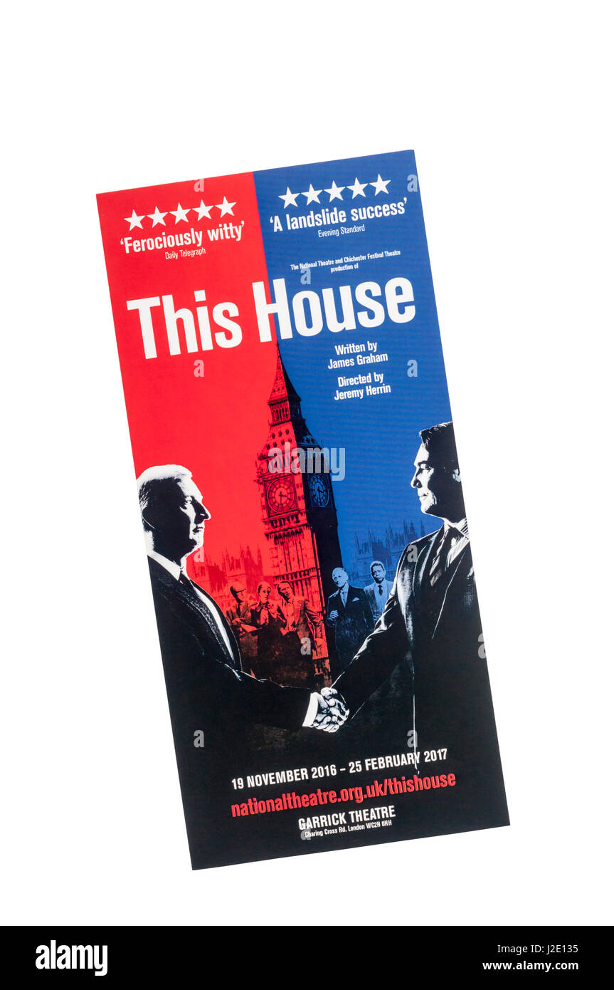 Werbeflyer für 2016 Produktion von This House von James Graham, am Garrick Theatre. Stockfoto