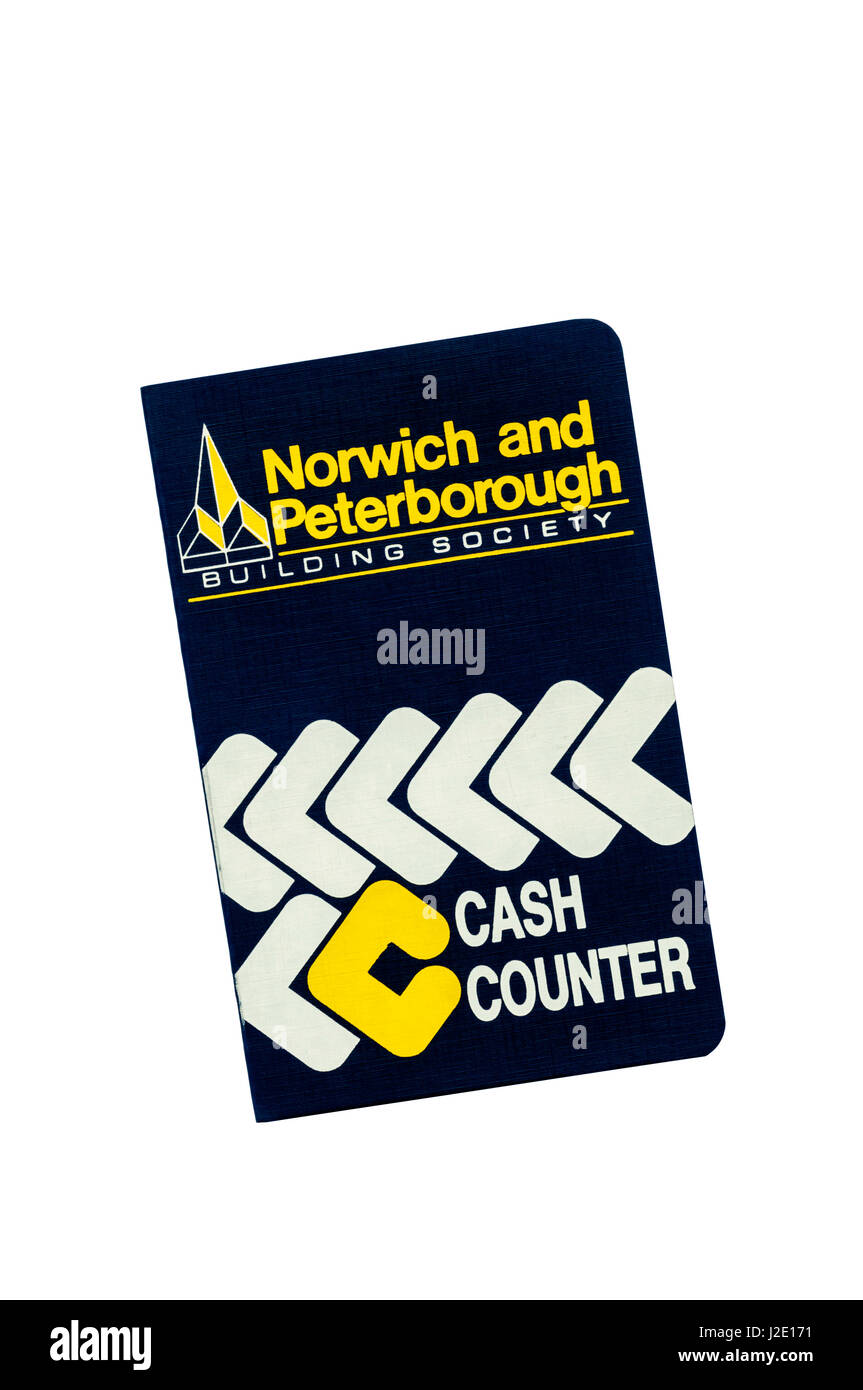 Bausparen Sparbuch. Norwich & Peterborough Bausparkasse. Kassenkonto Zähler. 1989. Stockfoto