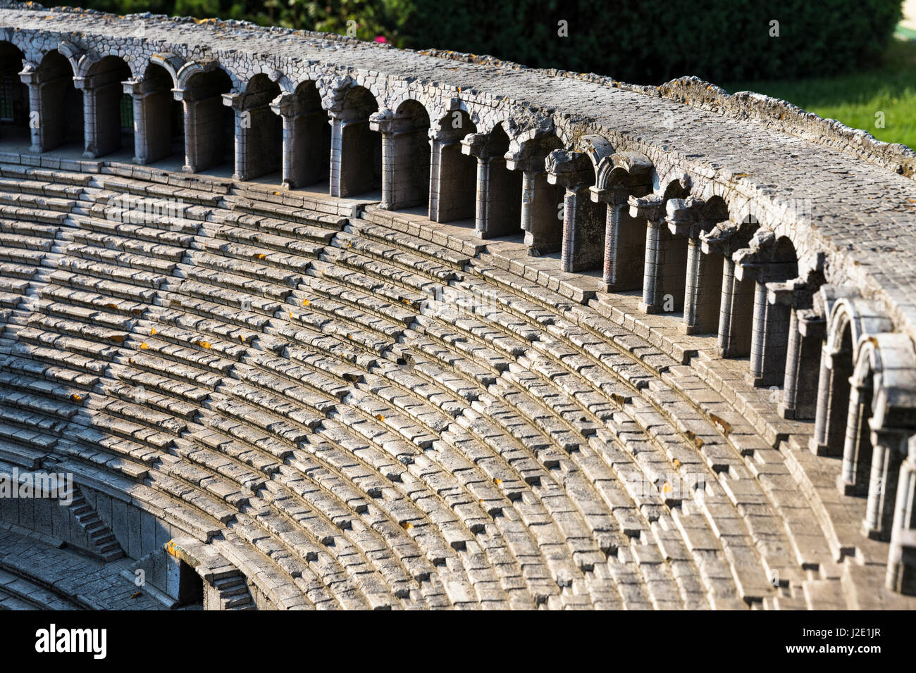 Repräsentative Modell der historischen alten antiken Stadt Aspendos Amphitheater, Antalya im Miniatürk, Istanbul.Miniaturk ist ein Miniaturpark in Istanbul Stockfoto