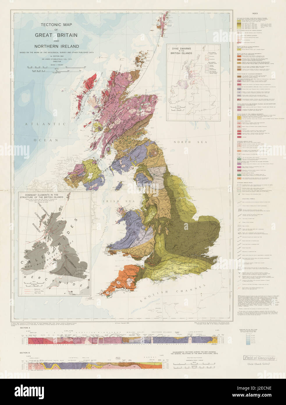 Tektonische Karte von Großbritannien und Nordirland. Geologische Übersicht 1966 Stockfoto