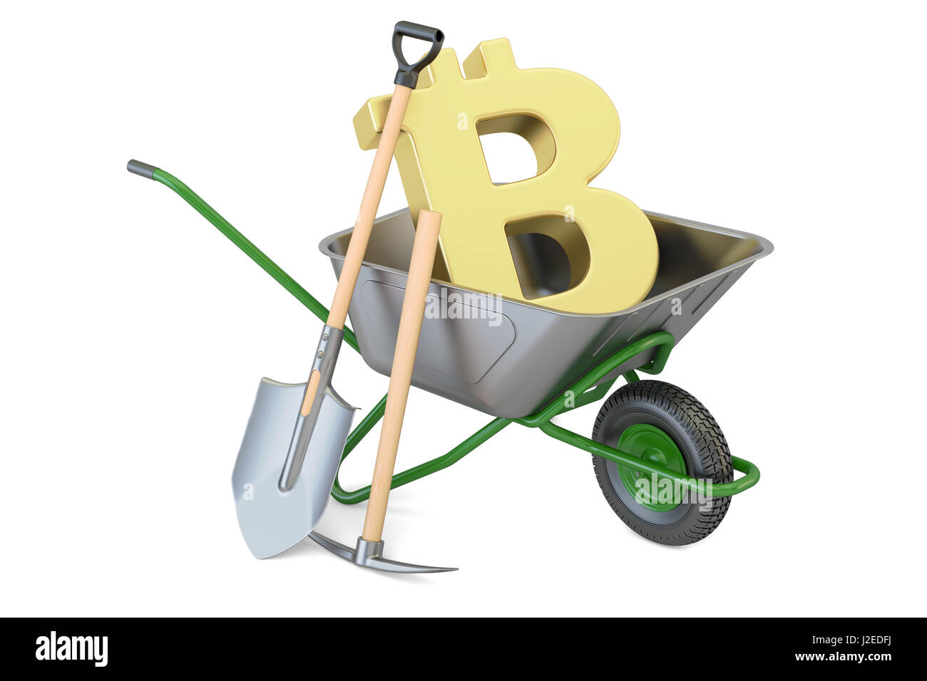 Bitcoin Mining, e-Business-Konzept. 3D-Rendering isoliert auf weißem Hintergrund Stockfoto