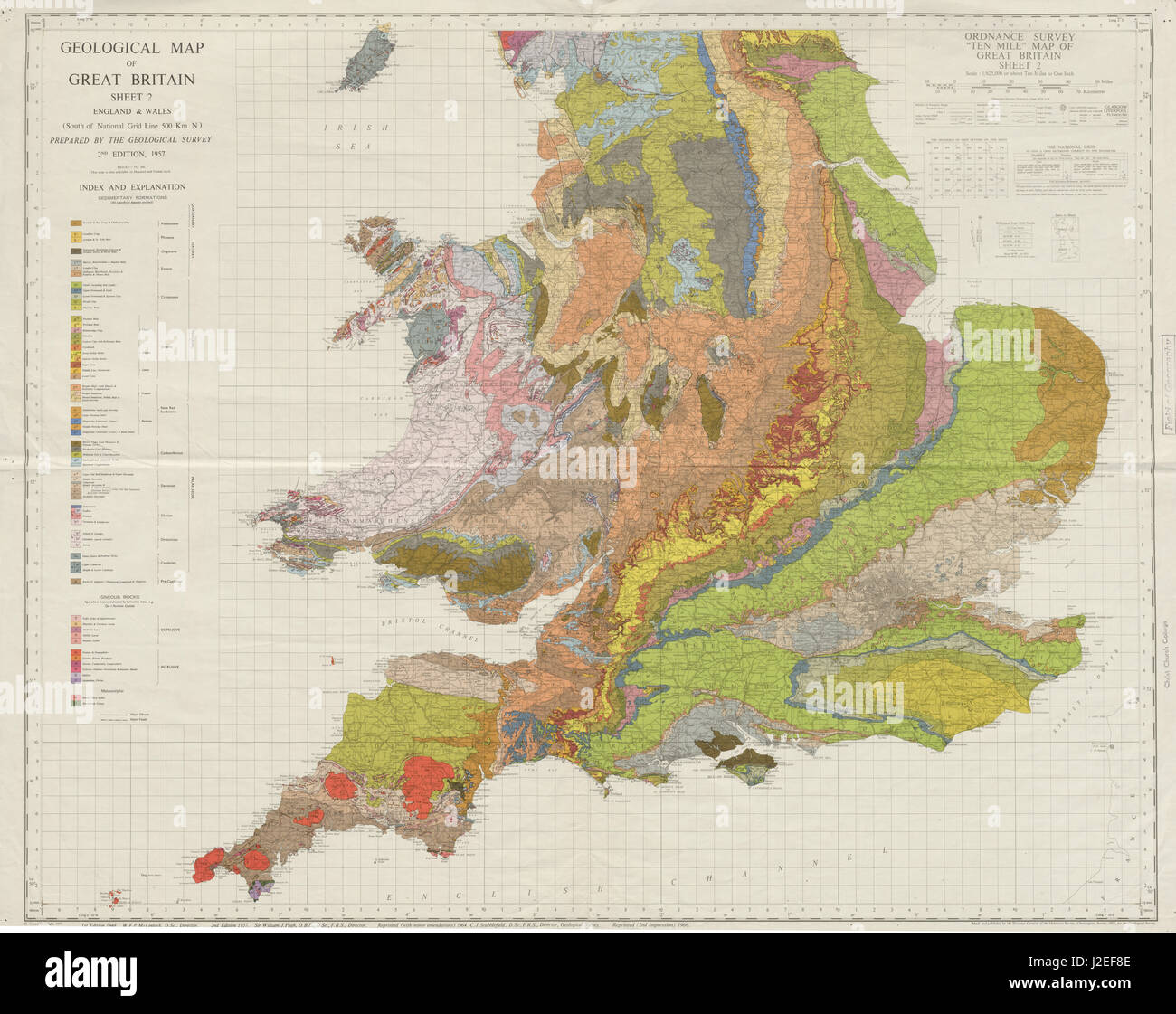 Geologische Karte von Großbritannien Blatt 2. Süden. England & Wales 1966 alte Stockfoto