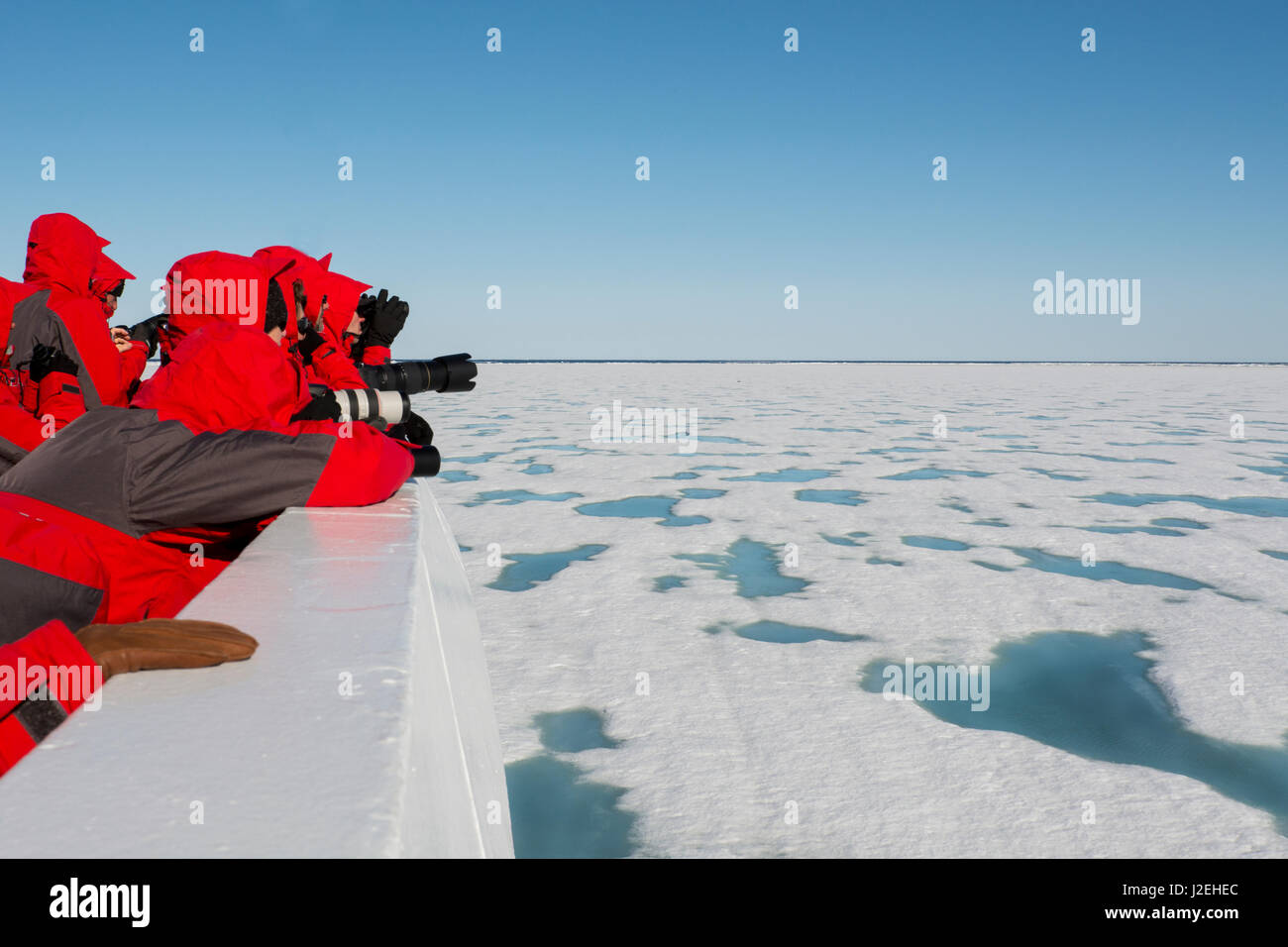 Norwegen, Barentssee, Svalbard, sjuoyane, sieben Inseln. Nordosten - Svalbard Naturschutzgebiet. Expeditionsschiff, silber Explorer, durch das Packeis brechen. Stockfoto