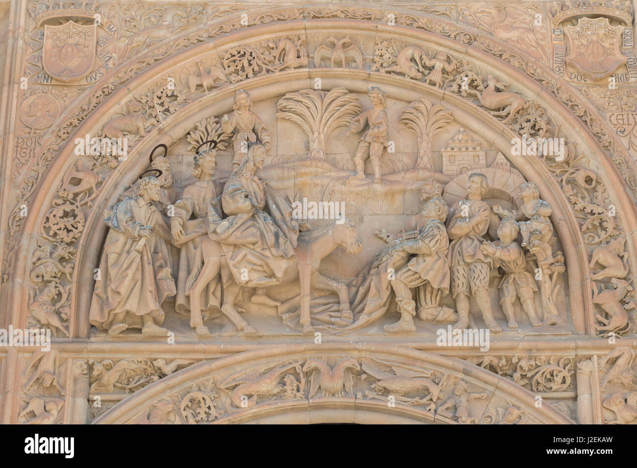 Spanien, Salamanca, Kathedrale, Reliefskulptur Palmsonntag Stockfoto