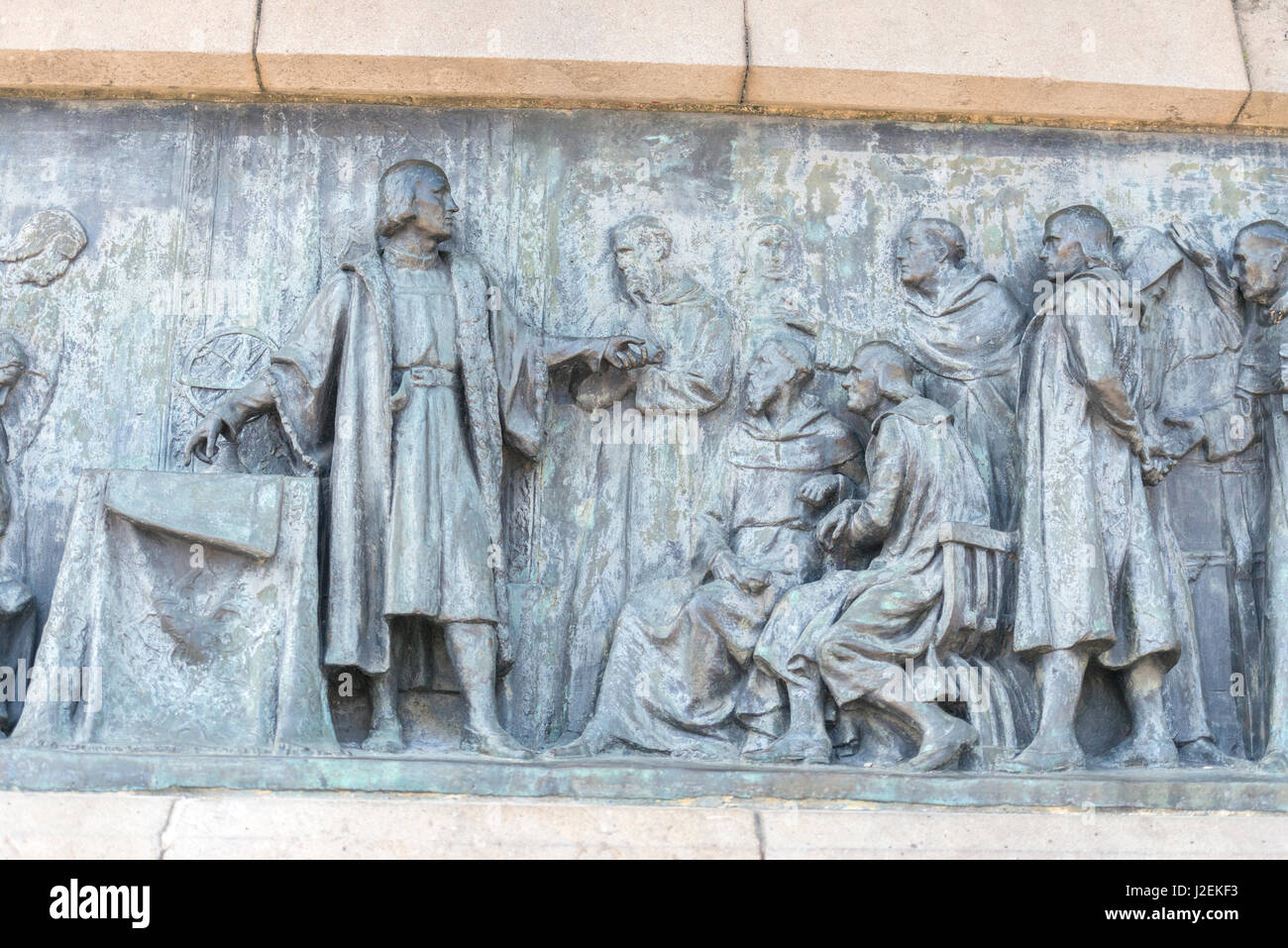 Spanien, Barcelona, Christopher Columbus-Denkmal, Basrelief (großformatige Größen erhältlich) Stockfoto