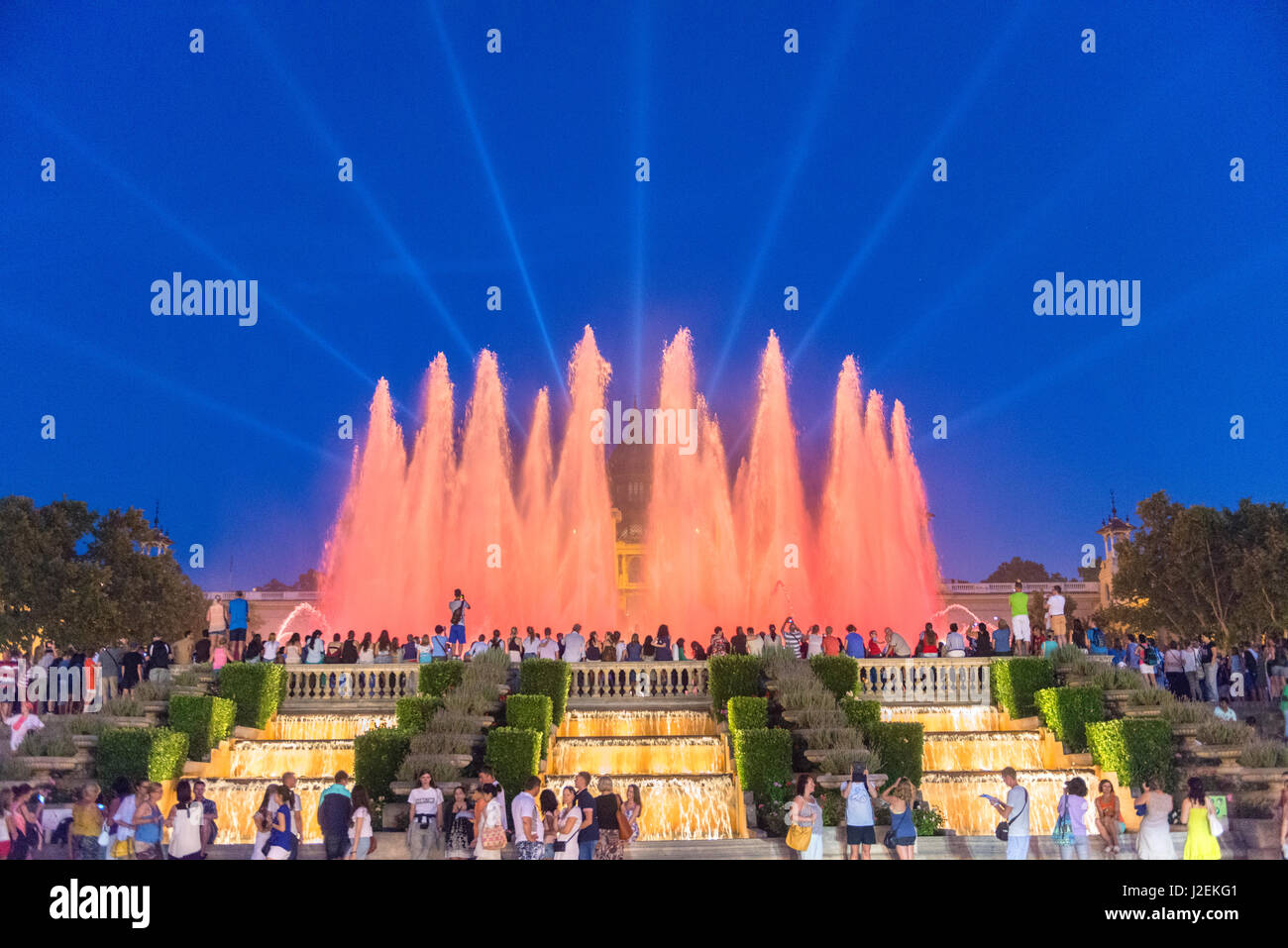 Spanien, Barcelona, National Palace und The Magic Fountain (großformatige Größen erhältlich) Stockfoto