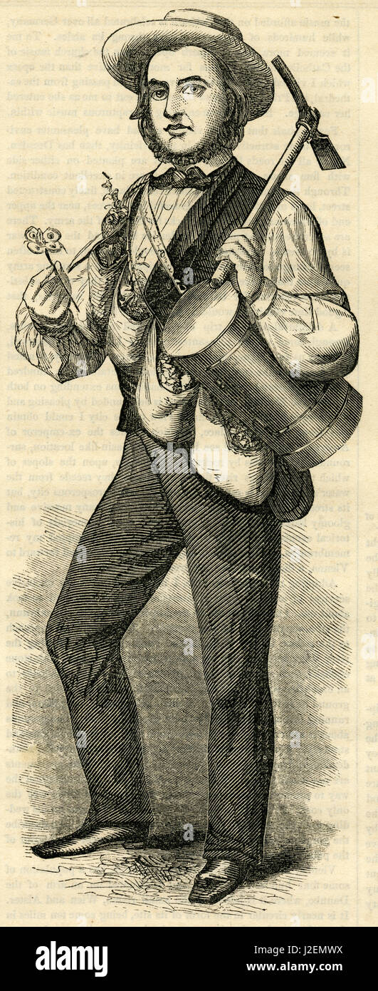 Antiken 1854 Gravur, "Herr Shelton, der California Botaniker." QUELLE: ORIGINAL GRAVUR. Stockfoto