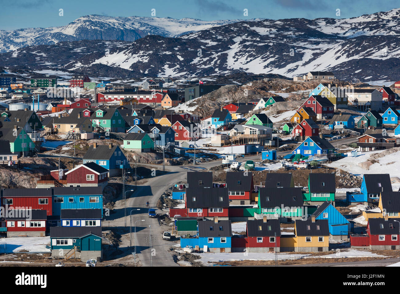 Grönland, Disko-Bucht, Ilulissat, erhöhten Blick auf die Stadt Stockfoto