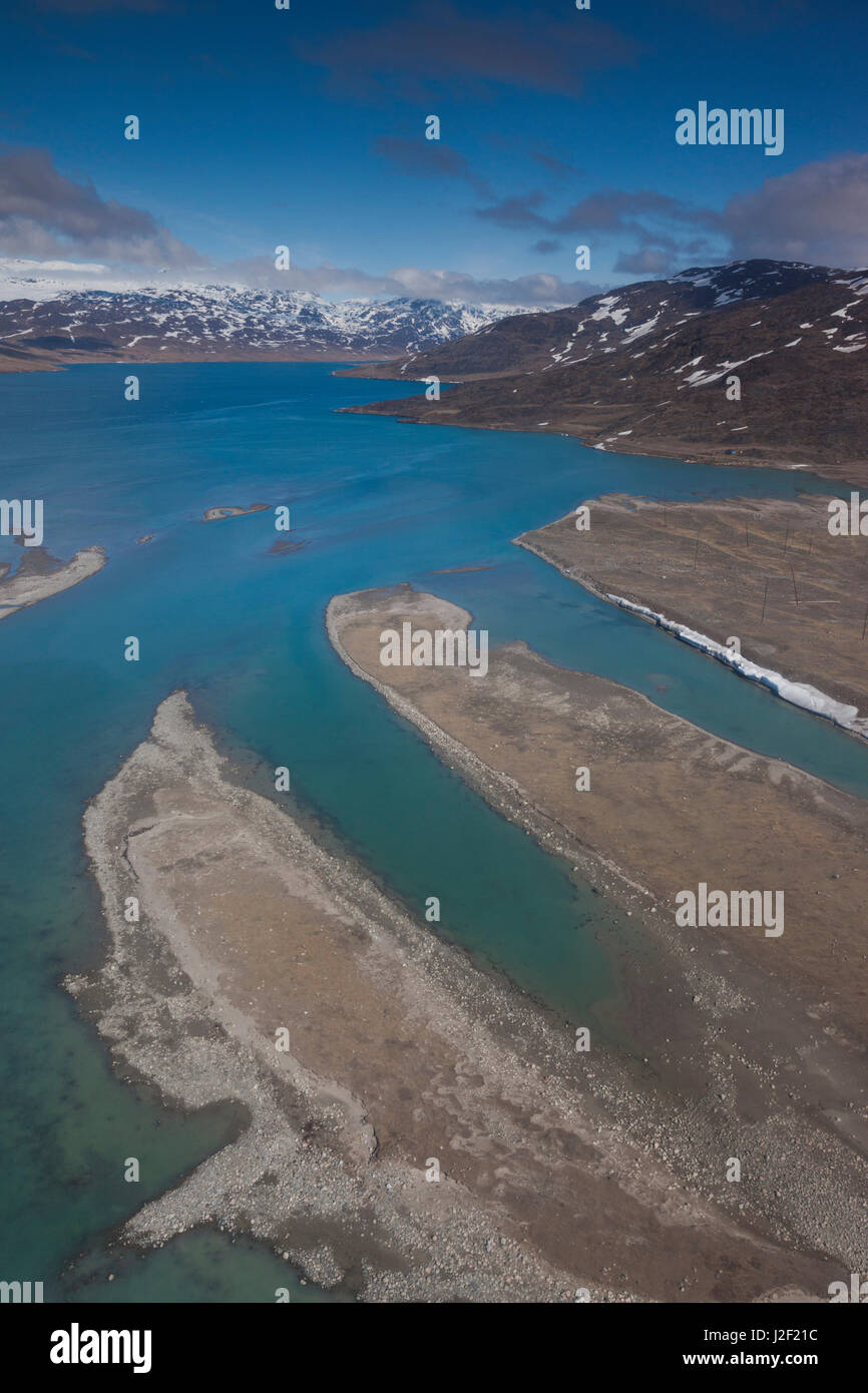 Grönland, Kangerlussuaq, Luftbild des Flusses Kangerlusuaq Stockfoto