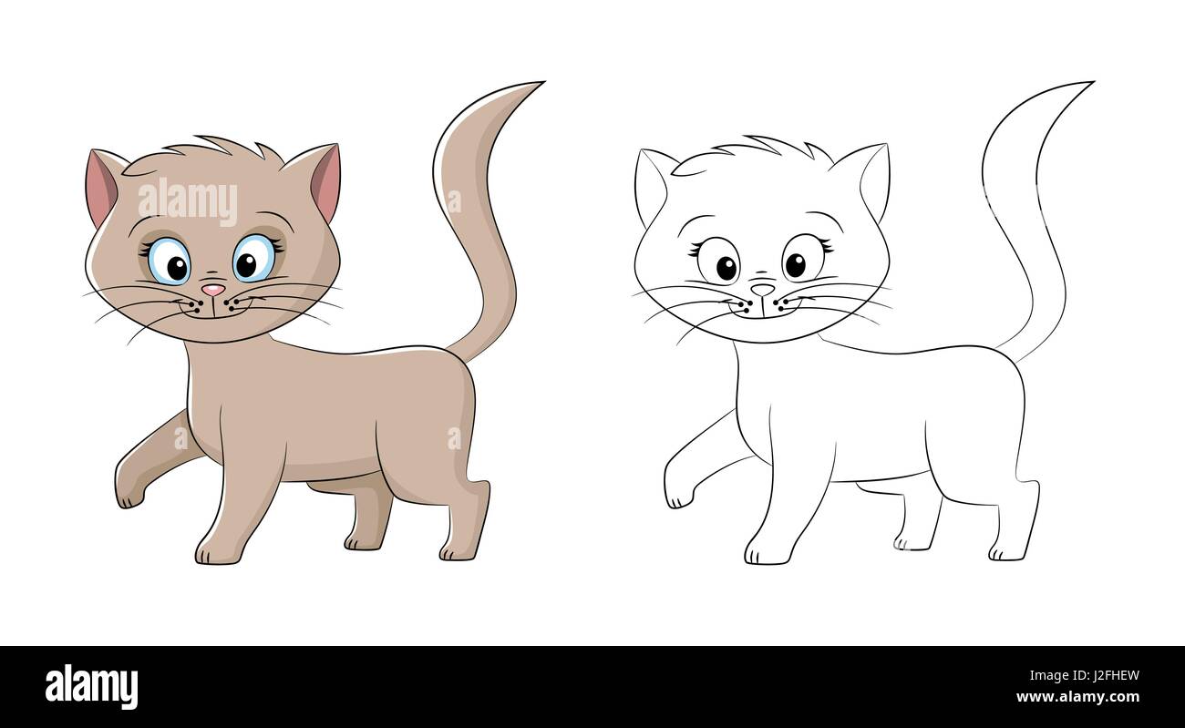 Illustration einer niedlichen Katze, gemalt und Kontur Stock-Vektorgrafik -  Alamy