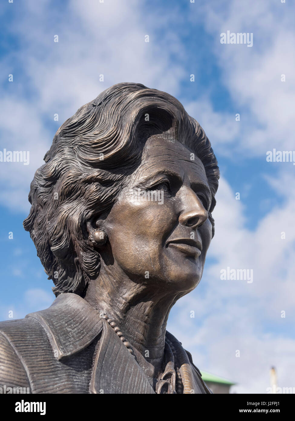 Stanley, der Hauptstadt der Falkland-Inseln im Südatlantik. Das neue Denkmal (Januar 2015), Margret Thatcher. Südamerika, Falkland-Inseln (großformatige Größen erhältlich) Stockfoto