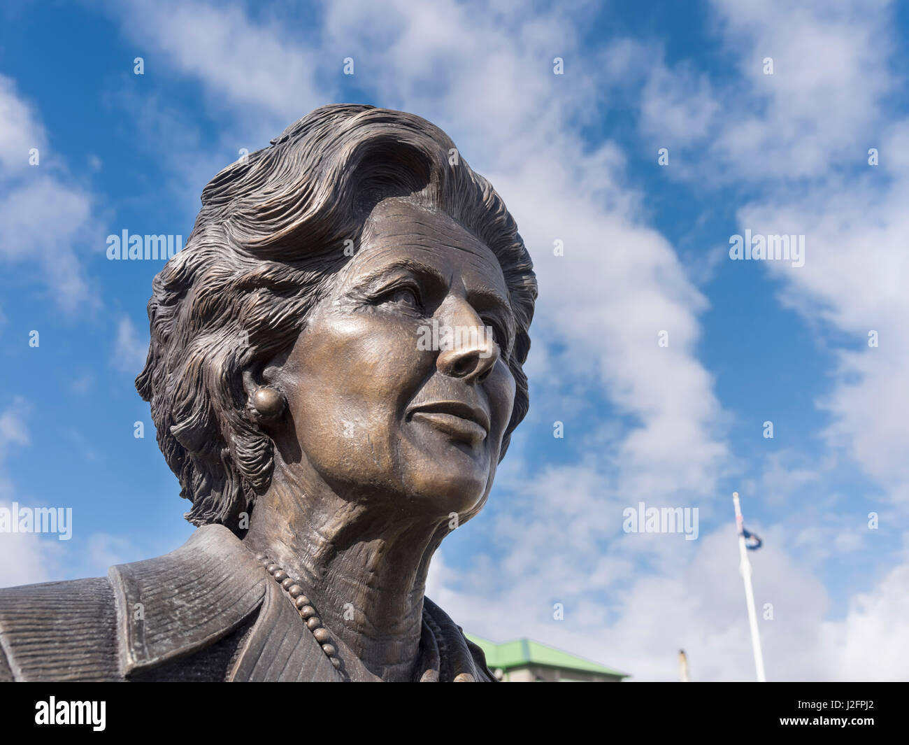 Stanley, der Hauptstadt der Falkland-Inseln im Südatlantik. Das neue Denkmal (Januar 2015), Margret Thatcher. Südamerika, Falkland-Inseln (großformatige Größen erhältlich) Stockfoto