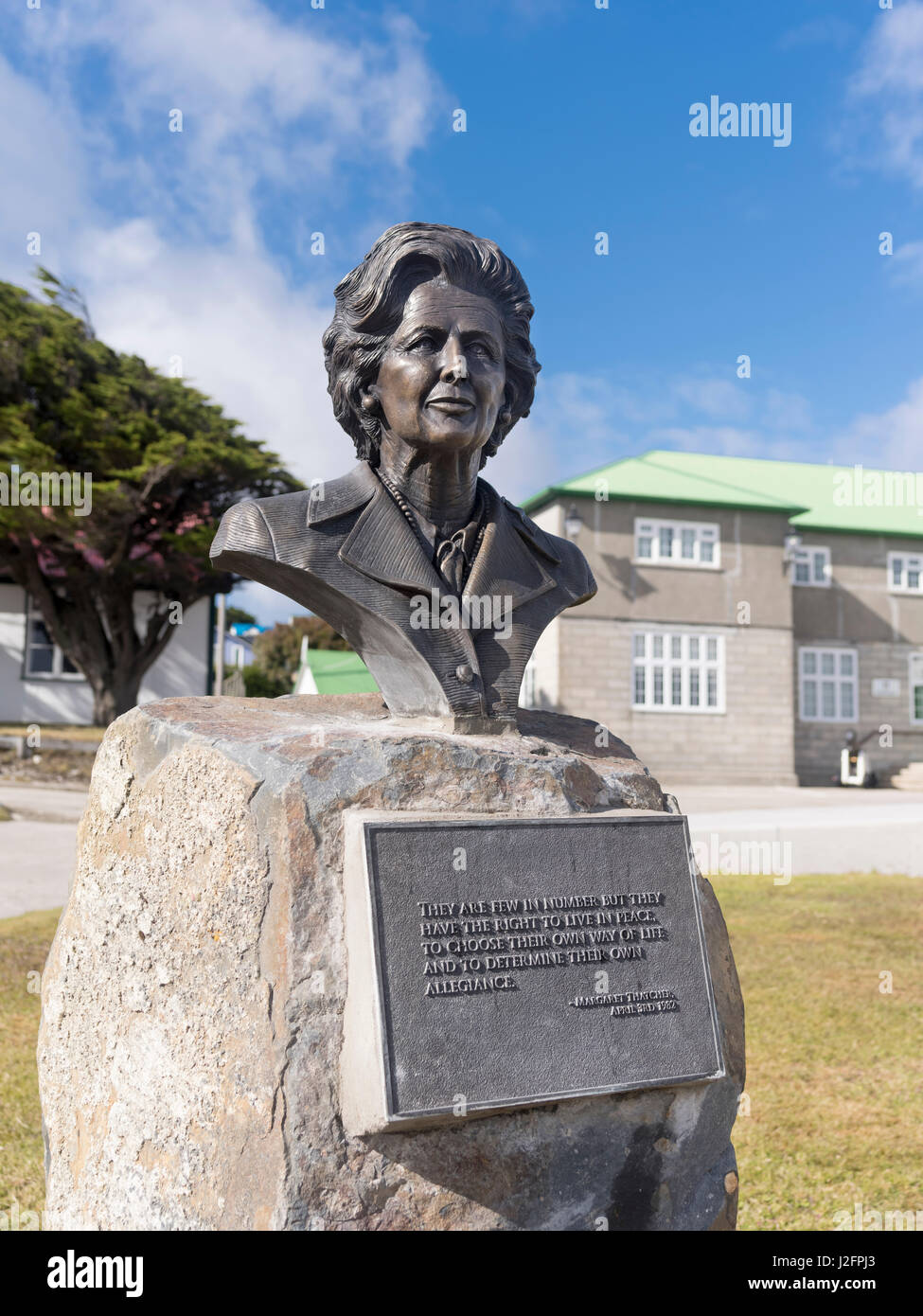 Stanley, der Hauptstadt der Falkland-Inseln im Südatlantik. Das neue Denkmal (Januar 2015), Margret Thatcher. Südamerika, Falkland-Inseln (großformatige Größen erhältlich) Stockfoto