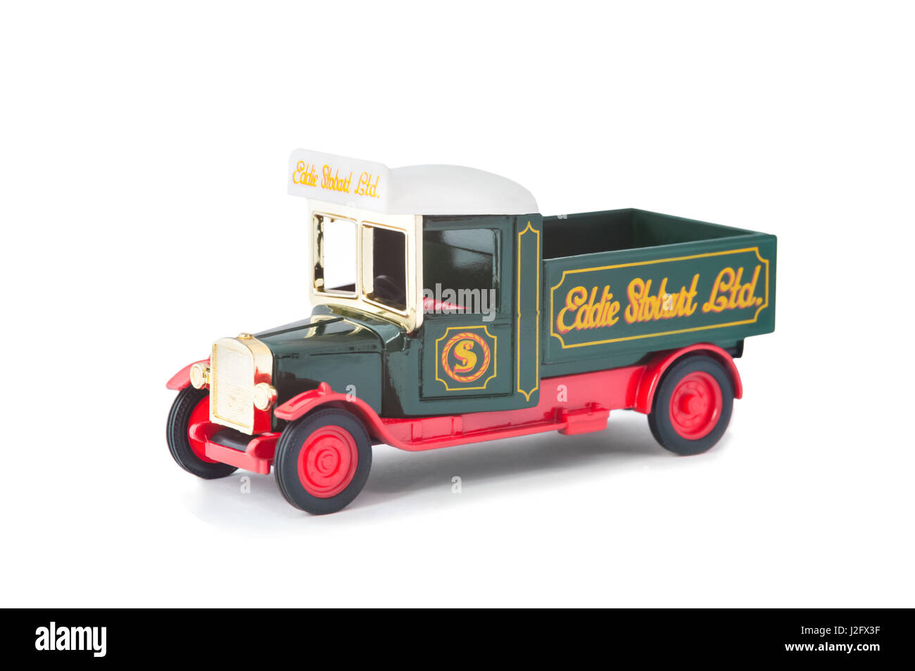 Vintage-Modell Pick-up-Truck, hergestellt von Corgi in Eddie Stobart-Lackierung auf weiß Stockfoto