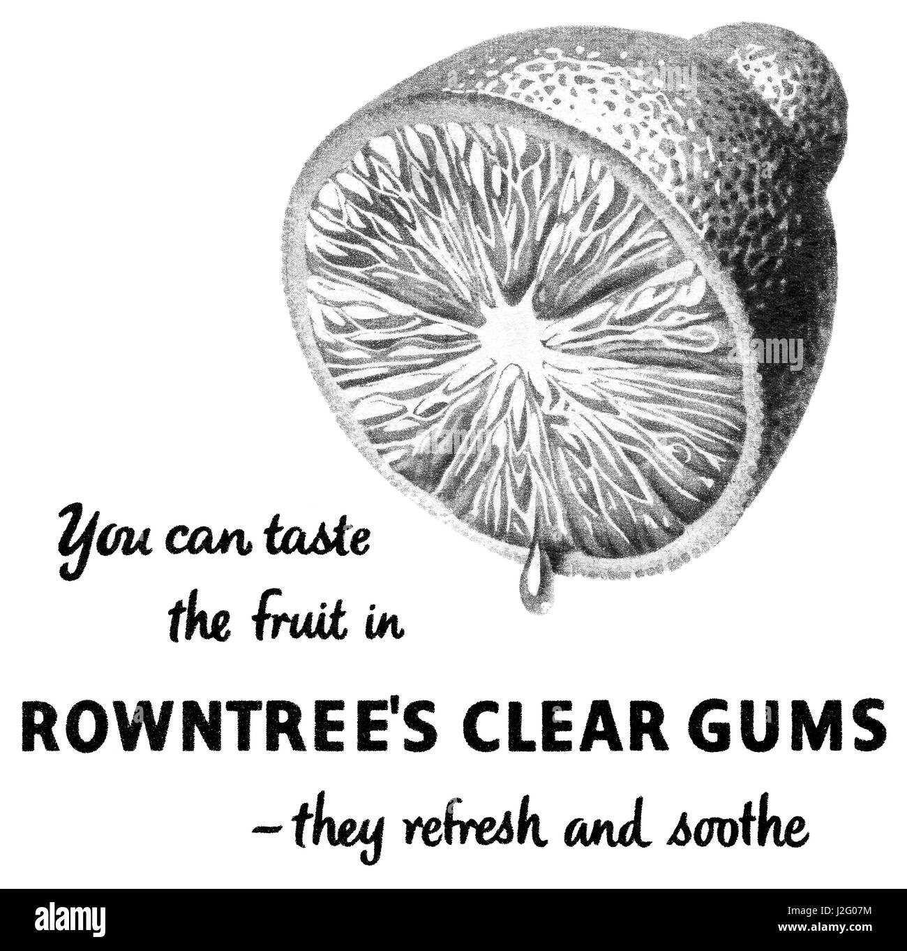 1947 britischer viertelseitigen Anzeige für Rowntree klare Zahnfleisch. Stockfoto
