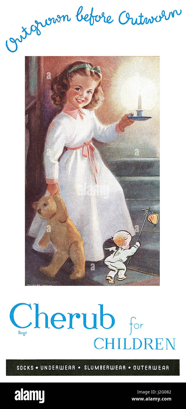 1950 britische Werbung für Cherub Kinderbekleidung. Stockfoto