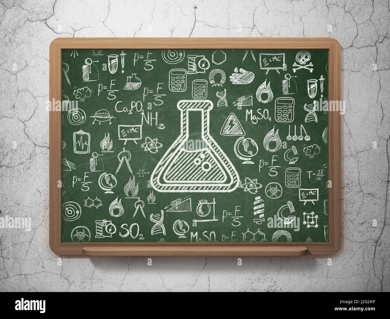 Wissenschaft-Konzept: Kolben auf Schule-Brett-Hintergrund Stockfoto