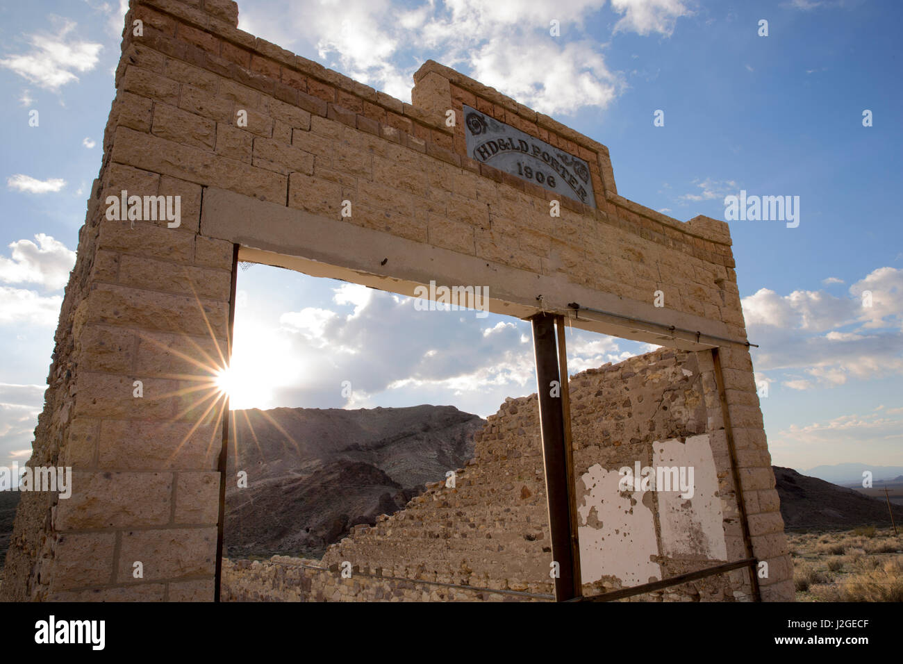 Reste der alten Bergbau Stadt Rhyolite, Nevada, USA Stockfoto