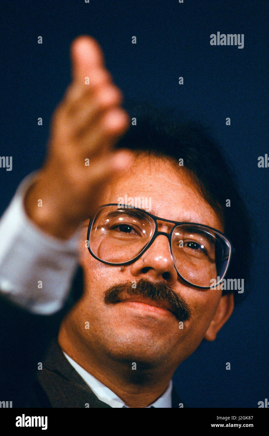 Daniel Ortega, Präsident von Nicaragua im November 1987-Rede vor dem National Presseclub. Stockfoto