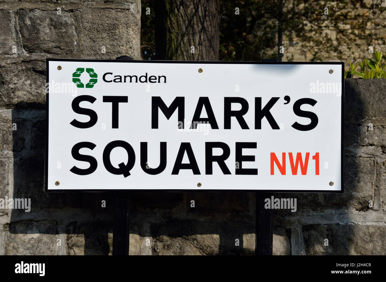Markusplatz Square NW1 Straßenschild, Primrose Hill, London, UK. Stockfoto