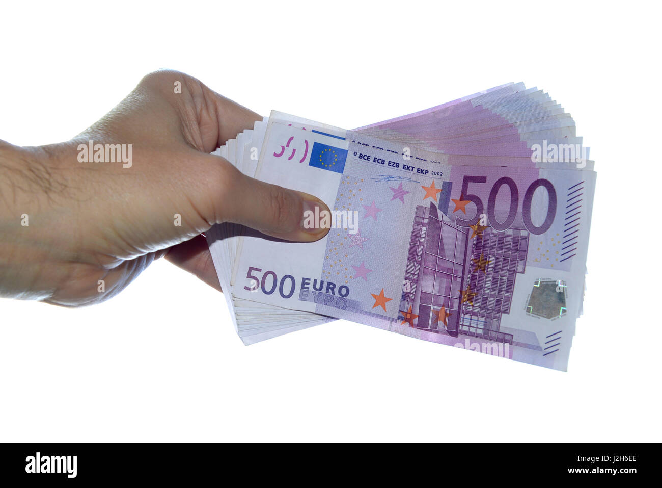 500 Euro Rechnungen Geldscheine in der hand Stockfoto