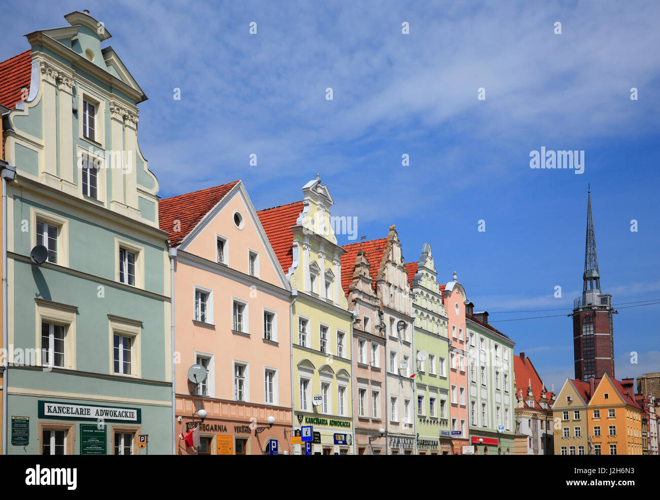 Häuser in Bracka Strasse, Nysa (Neiße), Silesia, Polen, Europa Stockfoto