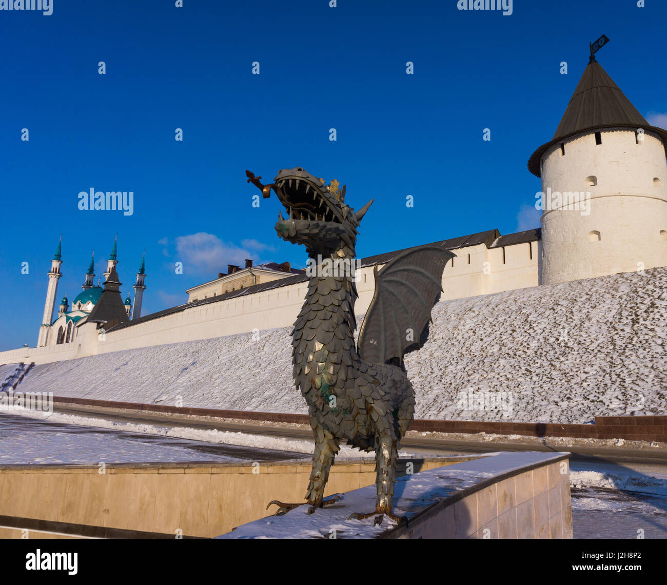 Die Kasaner Kreml und Drache Zilant - das Wahrzeichen der Stadt. Kazan, Republik Tatarstan, Russland Stockfoto