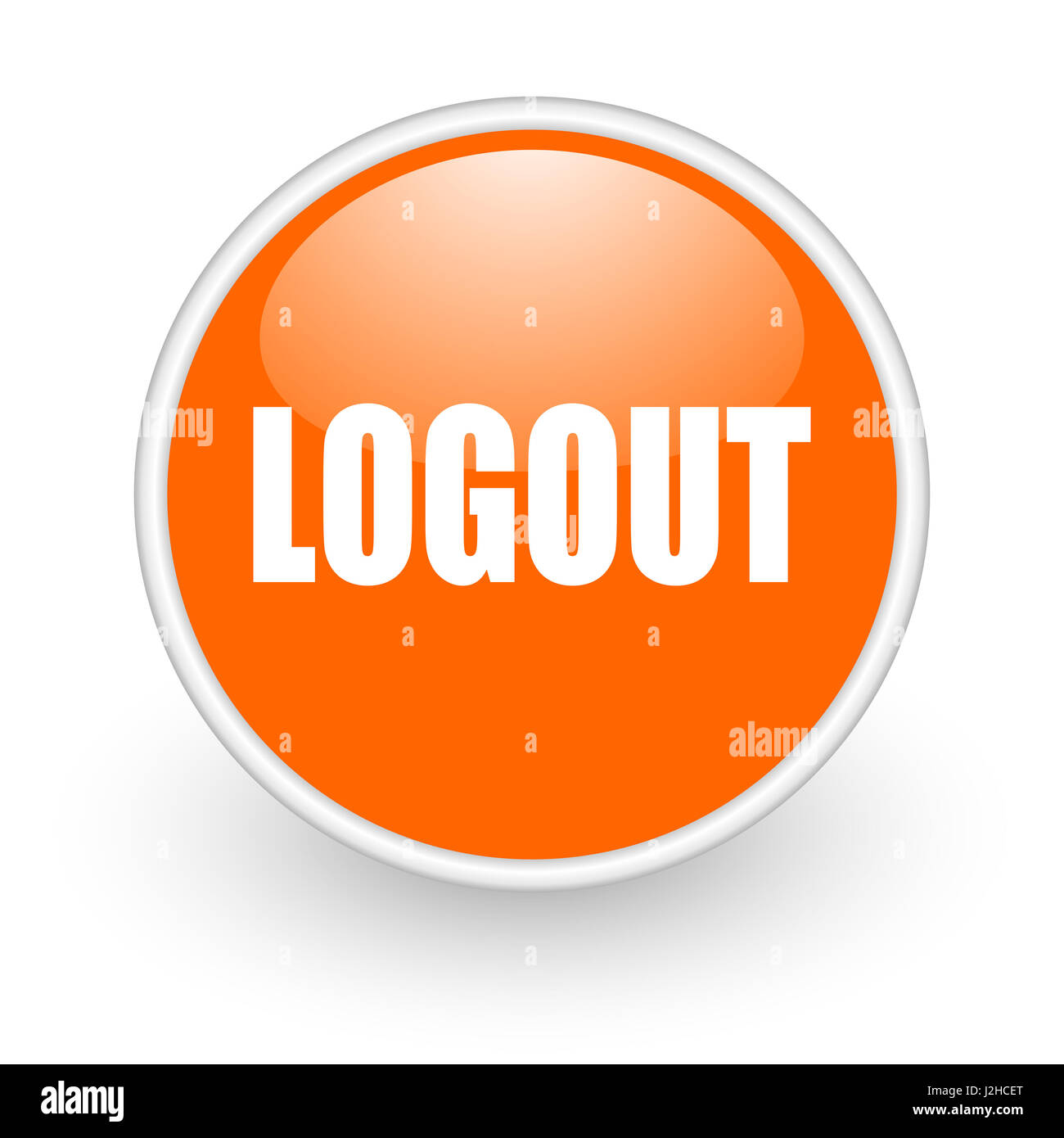 Logout-modernes Design glänzend orange Web-Symbol auf weißem Hintergrund. Stockfoto