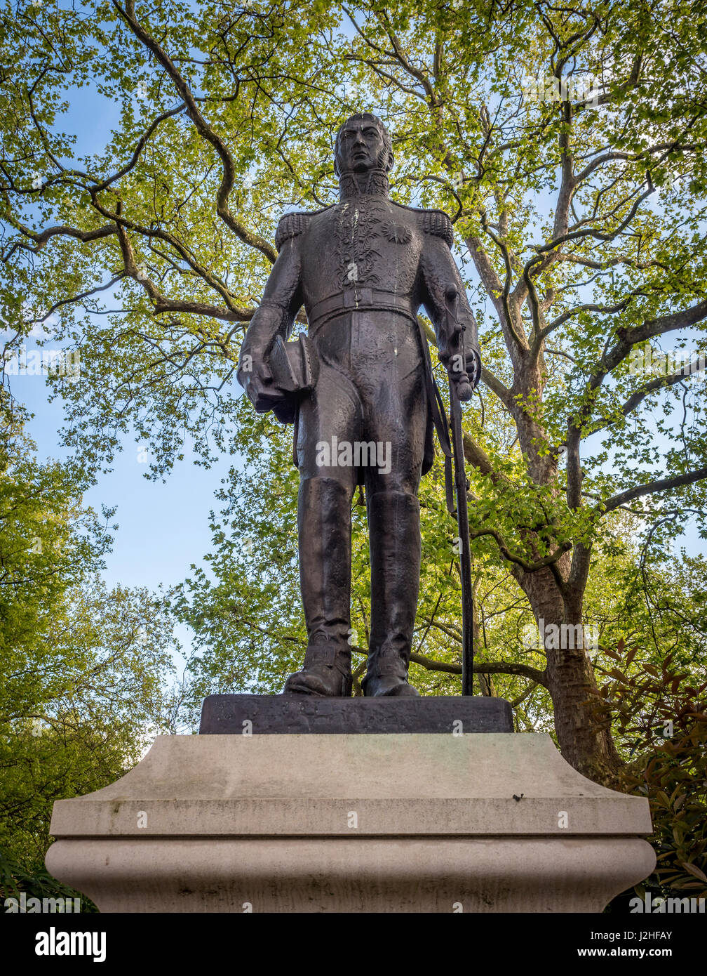 Statue von Don Jose de San Martin am Belgrave Square in London. Bildhauer: (Argentinien). Stockfoto