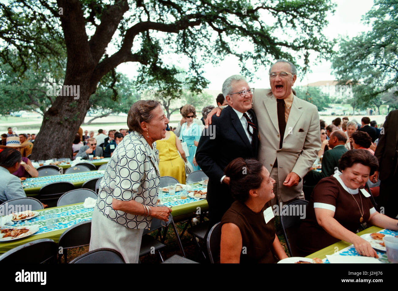 Präsident Lyndon Johnson bei der Eröffnung der LBJ Library am Mai 22,1971, Austin, Texas Stockfoto