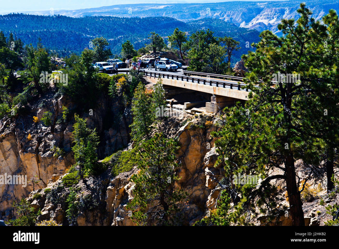 USA, Utah, Boulder, Escalante, Box-Death Hollow Wildnis, Vistas von Pine Creek-Hells Rückgrat Straße und Brücke (großformatige Größen erhältlich) Stockfoto