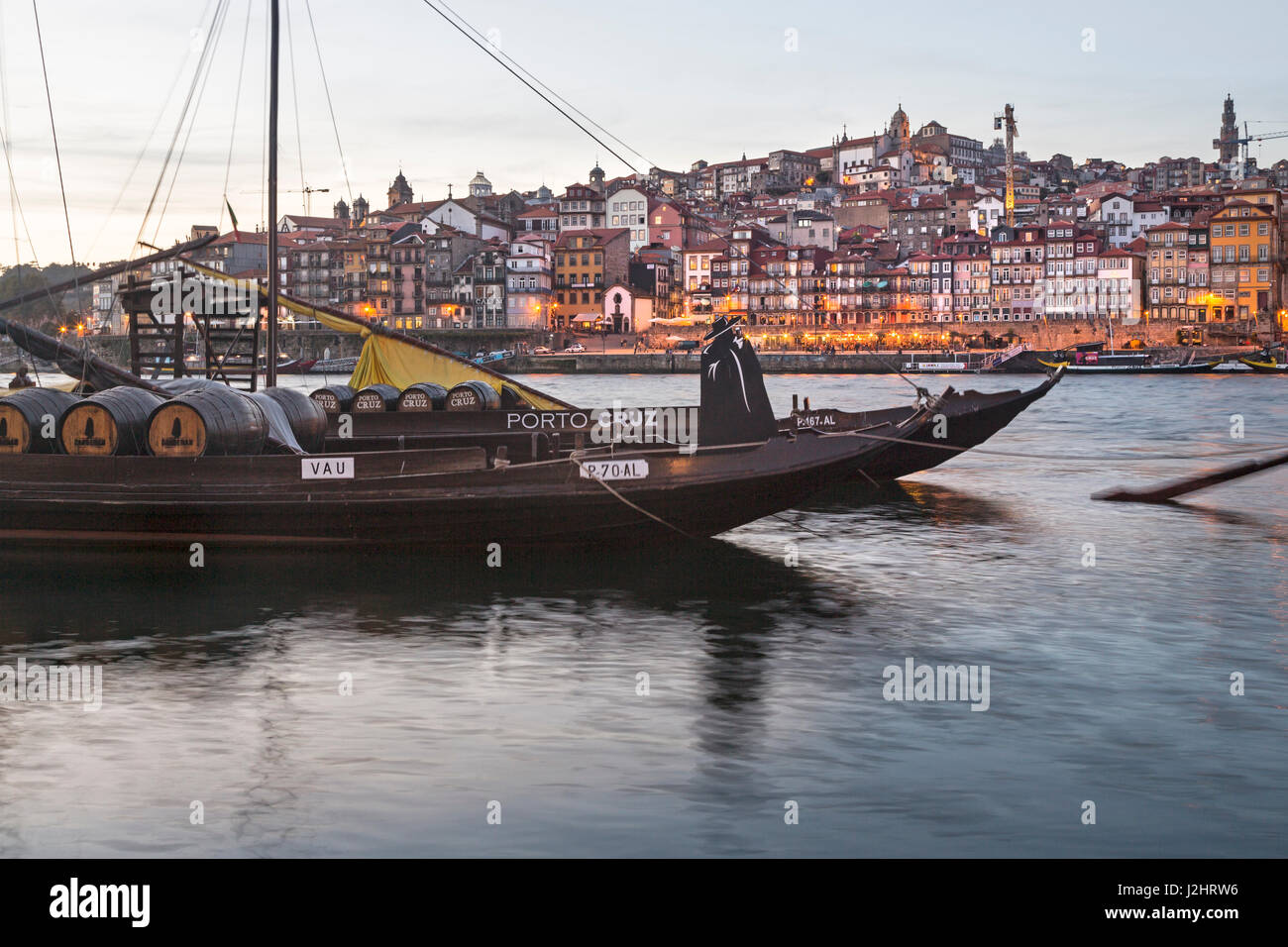 Rabelo Boote, Portwein, Boote, Rio Douro, Douro, Porto, Portugal, Europa Stockfoto