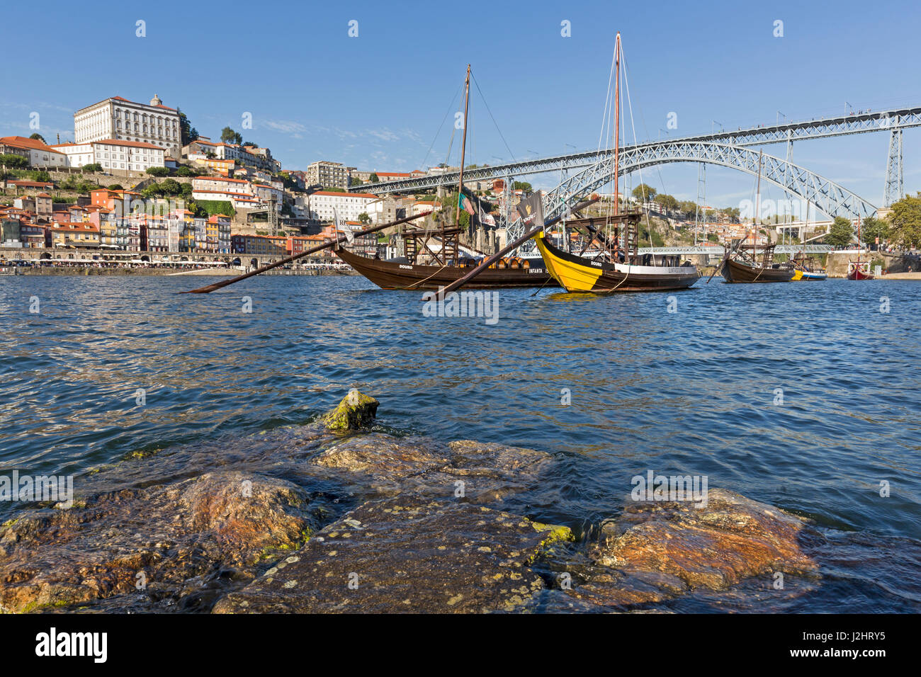 Rabelo Boote, Portweinboote, Rio Douro, Douro Fluss, Porto, Portugal, Europa Stockfoto